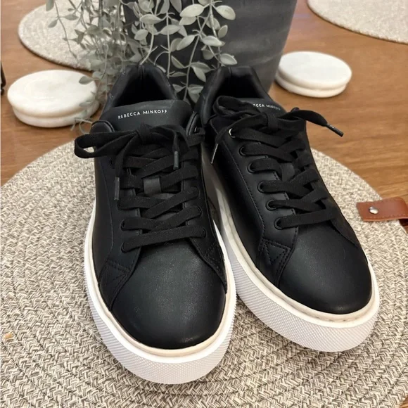 Women’s Rebecca Minkoff Leather Platform Sneakers Black Size 8 NEW - Picture 3 of 4